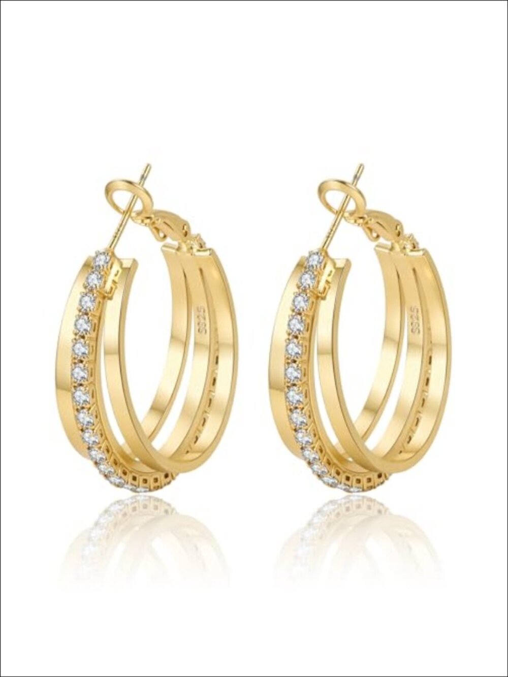 Sterling Silver 14k Gold Hoop Earrings Hypoallergenic Triple Layer